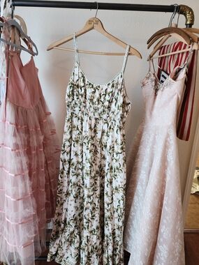 Max Studio White Maxi Dress with Green Botanical Print